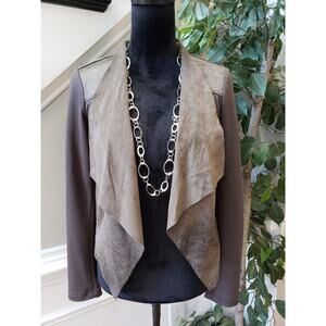 Edyson Vegan Leather Jacket Womens XS Brown Stretch Long Sleeve Open Front